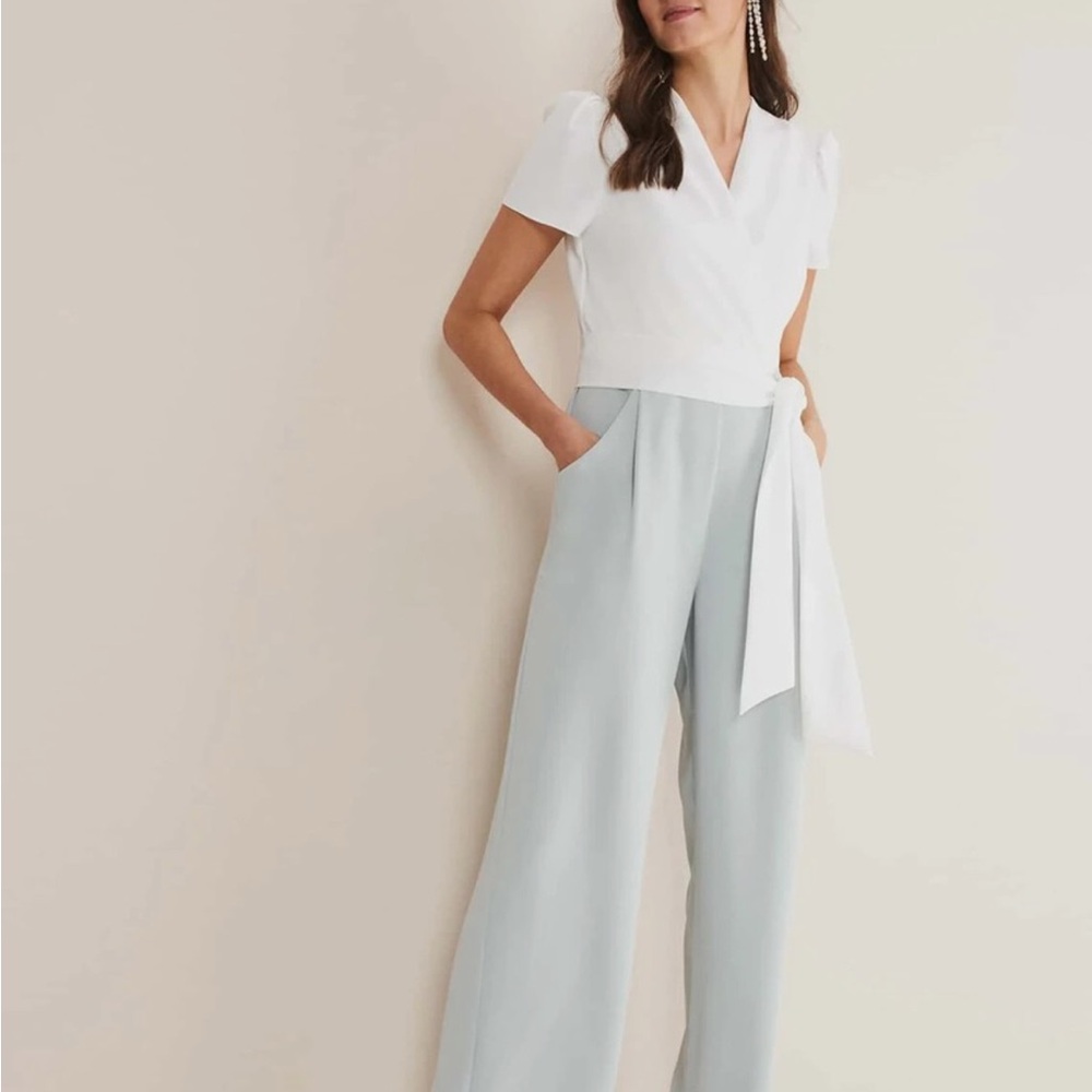 Elegant White and Blue Jumpsuit